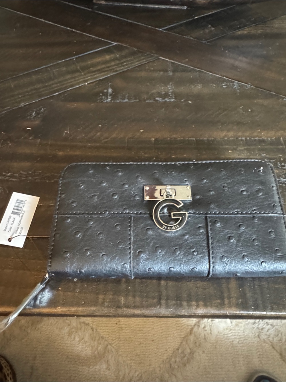 Guess Black Embossed Logo Wristlet Wallet